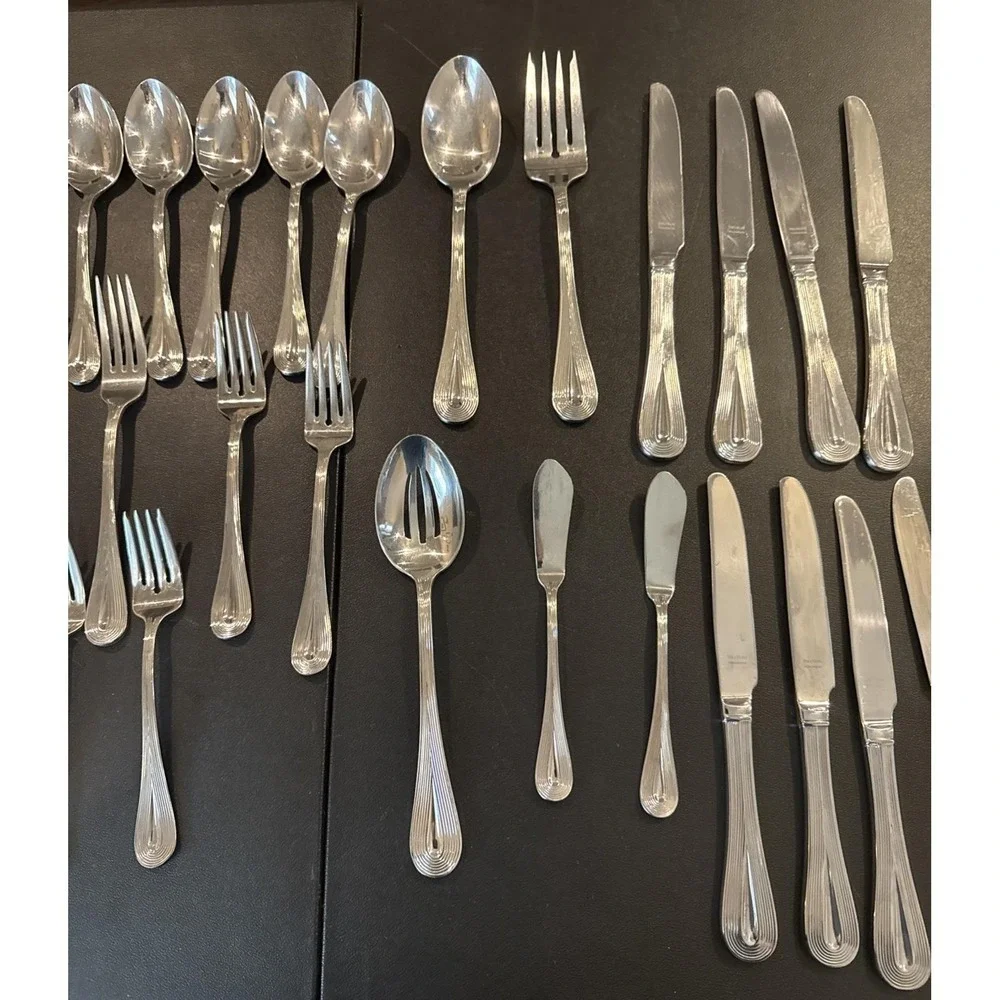 Vera Wang Wedgwood Lariat Nouveau 18/10 Stainless Flatware Variety 42 Piece #1‎